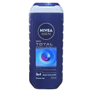 Гель для душу 3в1 для тіла волосся та обличчя чоловічий NIVEA men ds total relax ml250 6753 фото
