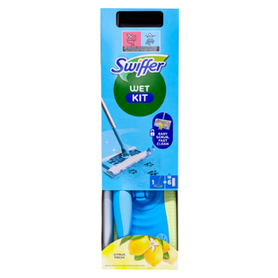 Швабра для підлоги з вологими серветками 6 шт. SWIFFER wet kit + panni wet lavapavimenti prof. citrus fresh 7377 фото