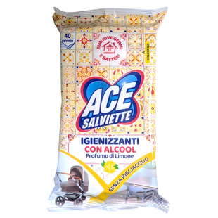 Вологі серветки для прибирання універсальні ACE salviette igienizzanti sgrass.40 шт. 7296 фото
