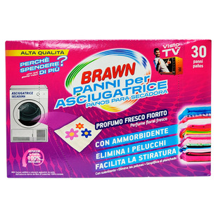 Серветки для сушильної машини BRAWN panni asciugat. 30 шт. 3584 фото