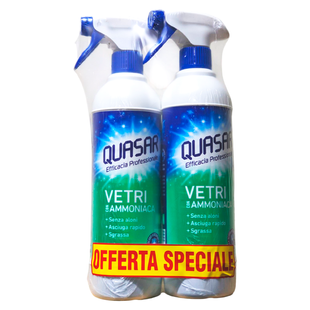 Засіб для чищення скляних поверхонь QUASAR QUASAR 580 ml vapos vetri ammoniaca x2 bipack (1160 ml) 7091 фото